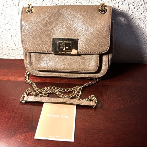 Michael Kors Handbags - Michael Kors Tan & Gold Crossbody/Shoulder  Bag with Chain Strap